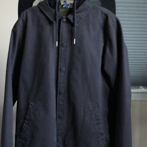 H&M GREY CANVAS COACHES JACKET W/ HOOD